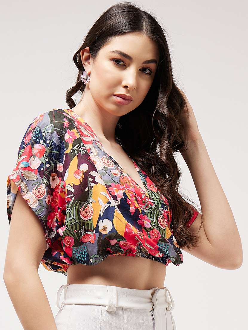 women v-neck printed crop top - 21571659 -  Standard Image - 1