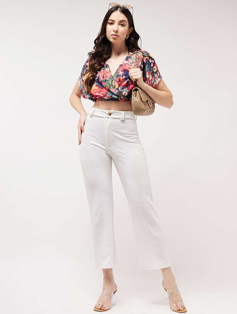 women v-neck printed crop top - 21571659 - Standard Image - 4