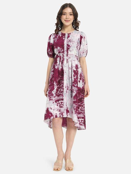 women tie & dyed puff sleeve high low dress - 21571962 - Standard Image - 0