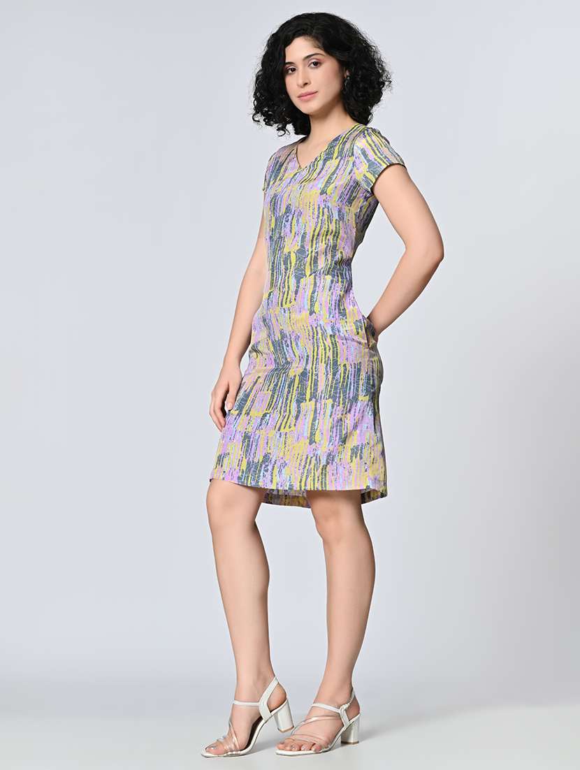 women printed short sleeve shift dress - 21571965 - Standard Image - 1
