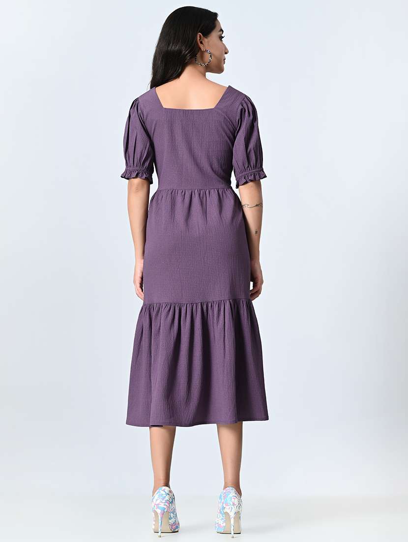 women solid smocked detailed tiered dress - 21571968 - Standard Image - 4