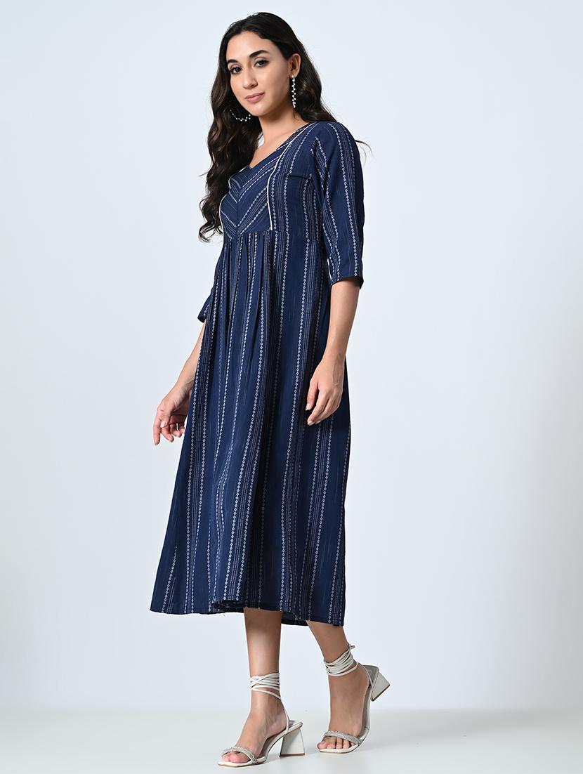 women blue stripes a-line dress - 21571970 - Standard Image - 1