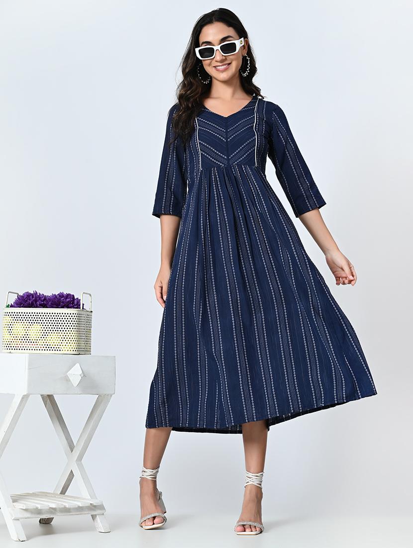 women blue stripes a-line dress - 21571970 - Standard Image - 4