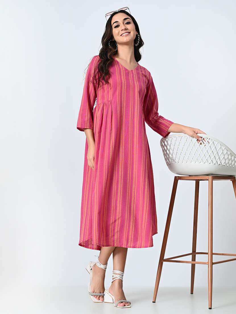 women pink stripes a-line dress - 21571971 -  Standard Image - 4