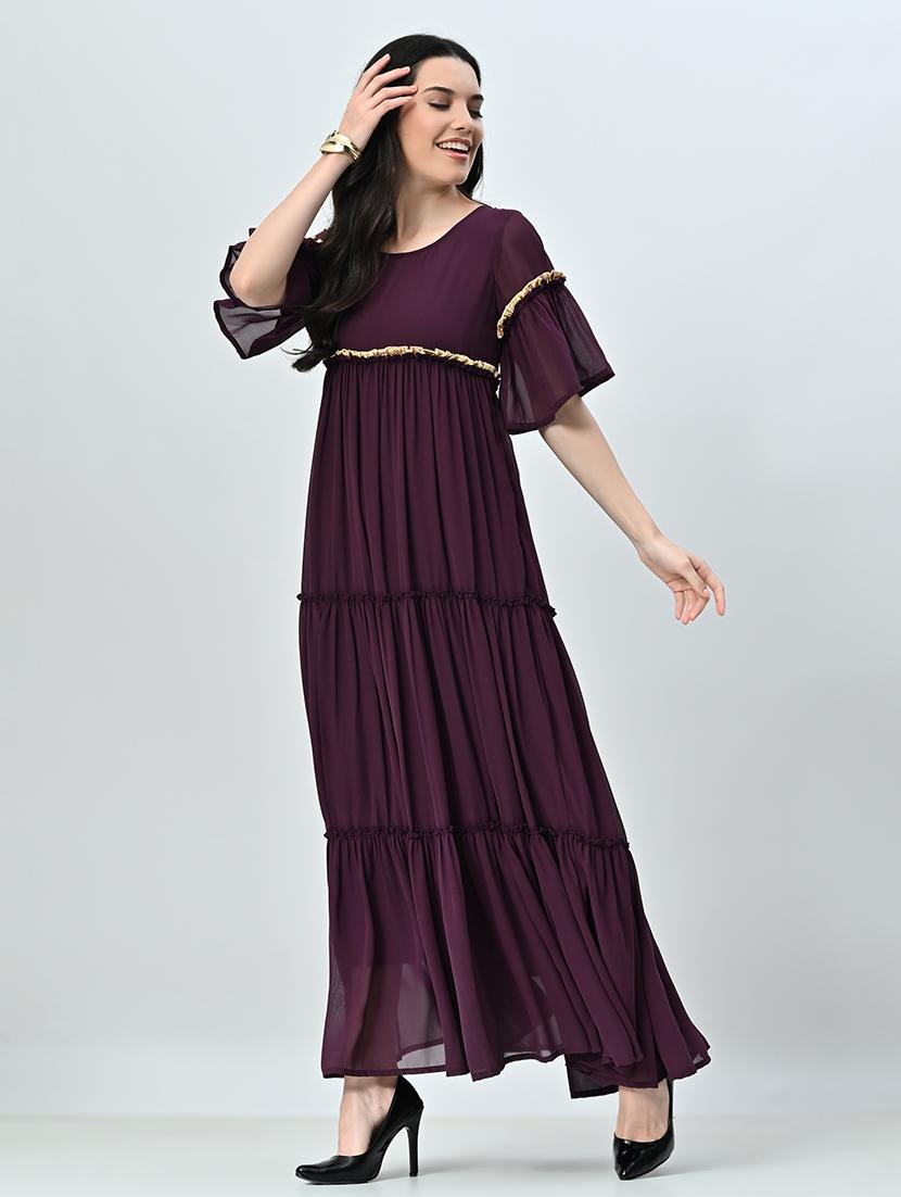 women purple solid tiered dress - 21571974 - Standard Image - 1