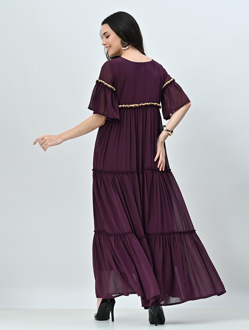 women purple solid tiered dress - 21571974 - Standard Image - 4