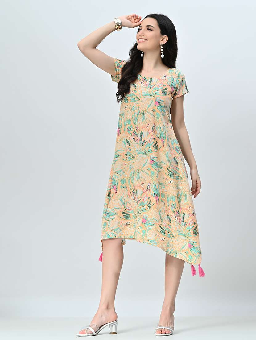 women orange floral printed a-line dress - 21571978 -  Standard Image - 1