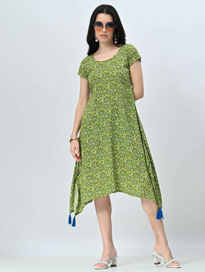 women green floral printed a-line dress