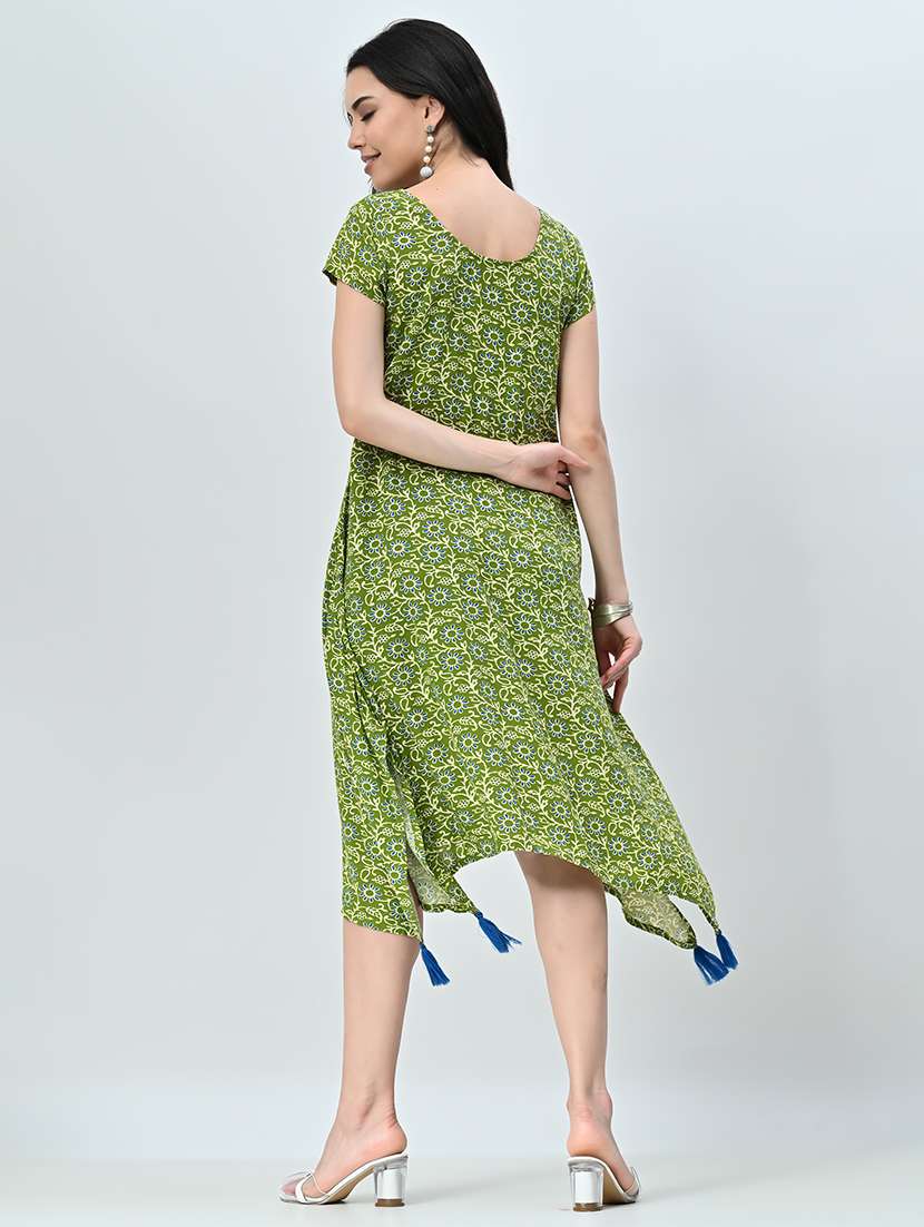 women green floral printed a-line dress - 21571980 - Standard Image - 4