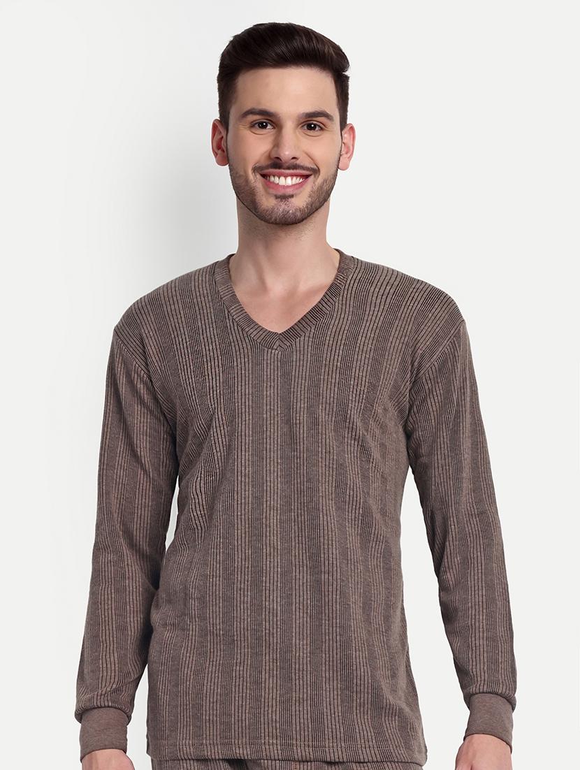 men solid long sleeve v neck thermal top - 21571985 - Standard Image - 1