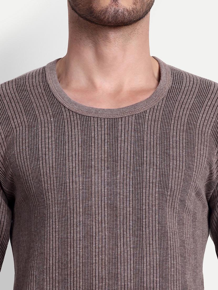 men solid long sleeve round neck top & bottom thermal set - 21572021 - Standard Image - 4