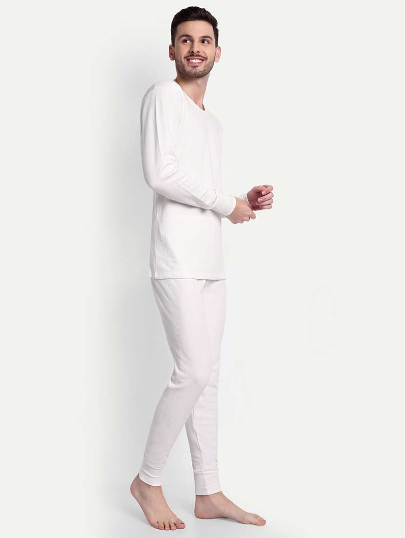 men solid long sleeve round neck top & bottom thermal set - 21572025 -  Standard Image - 1