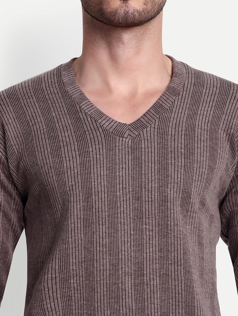 men solid long sleeve v neck top & bottom thermal set - 21572026 - Standard Image - 4