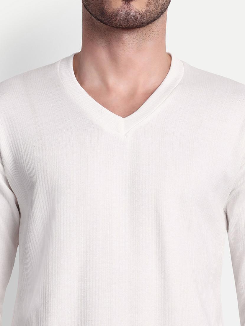men solid long sleeve v neck top & bottom thermal set - 21572030 - Standard Image - 4