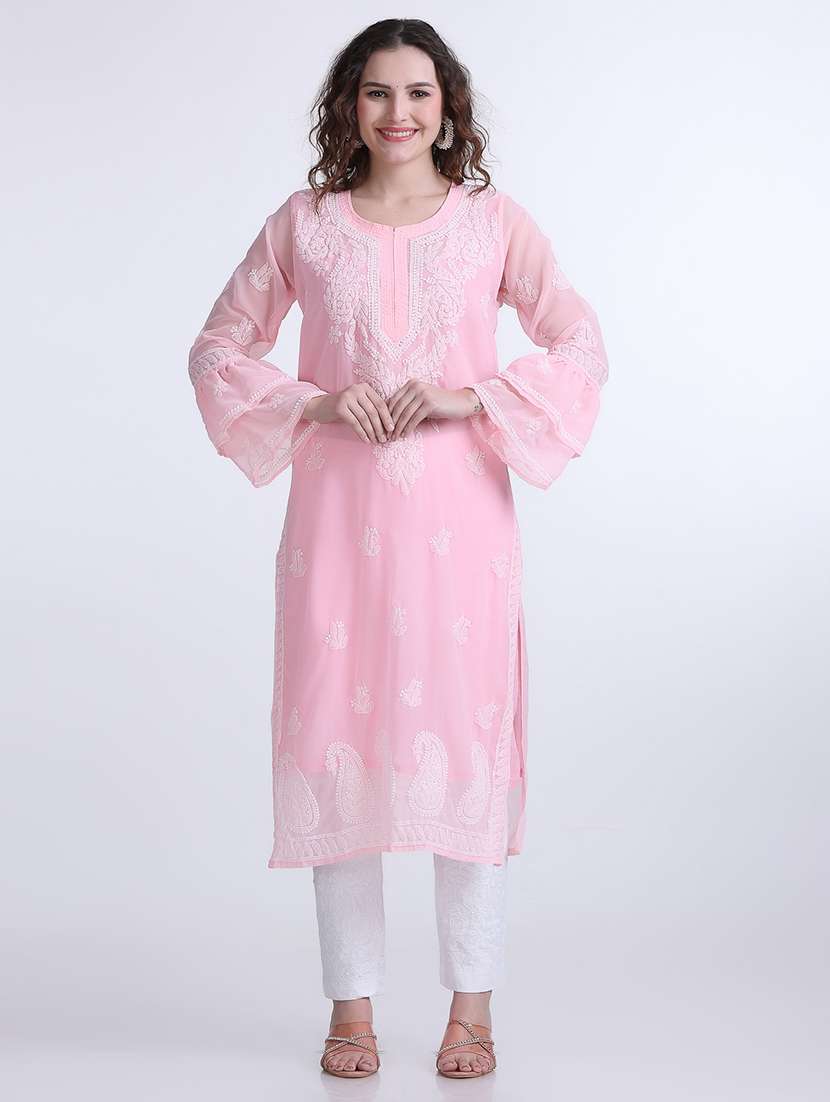 women chikankari round neck kurta - 21572053 -  Standard Image - 1