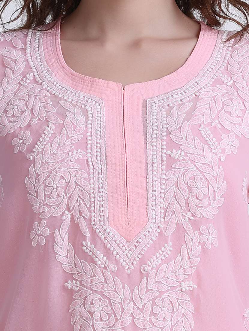 women chikankari round neck kurta - 21572053 -  Standard Image - 4