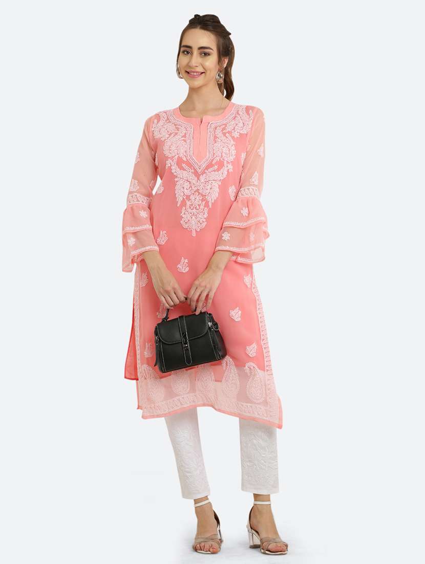 women solid with work chikankari straight kurta - 21572056 -  Standard Image - 1
