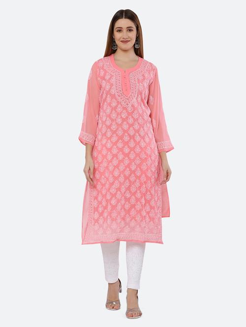 women solid with work chikankari straight kurta - 21572059 -  Standard Image - 0