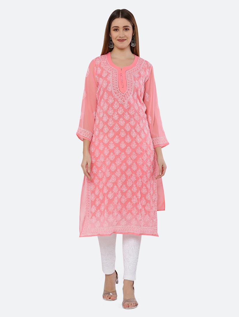 women solid with work chikankari straight kurta - 21572059 -  Zoom Image - 0