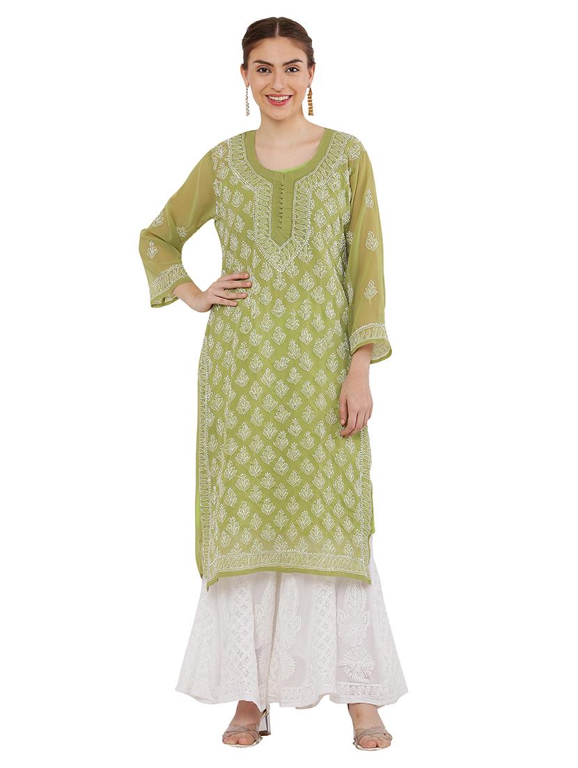women chikankari round neck kurta - 21572061 - Zoom Image - 0