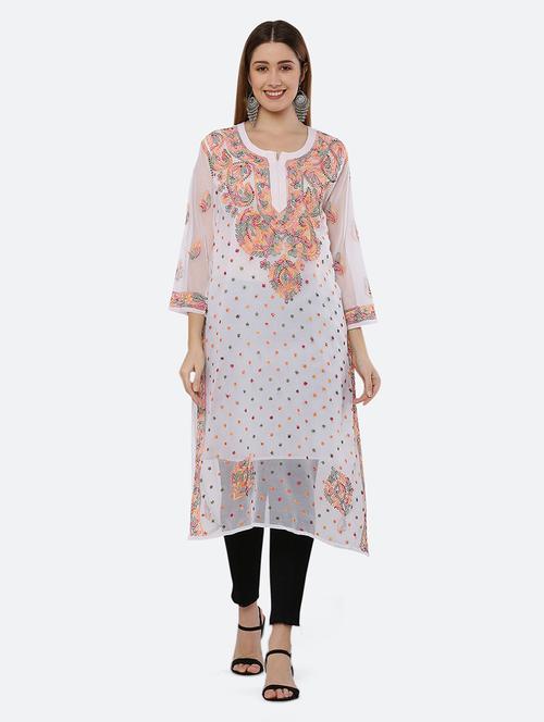 women solid with work chikankari straight kurta - 21572066 - Standard Image - 0