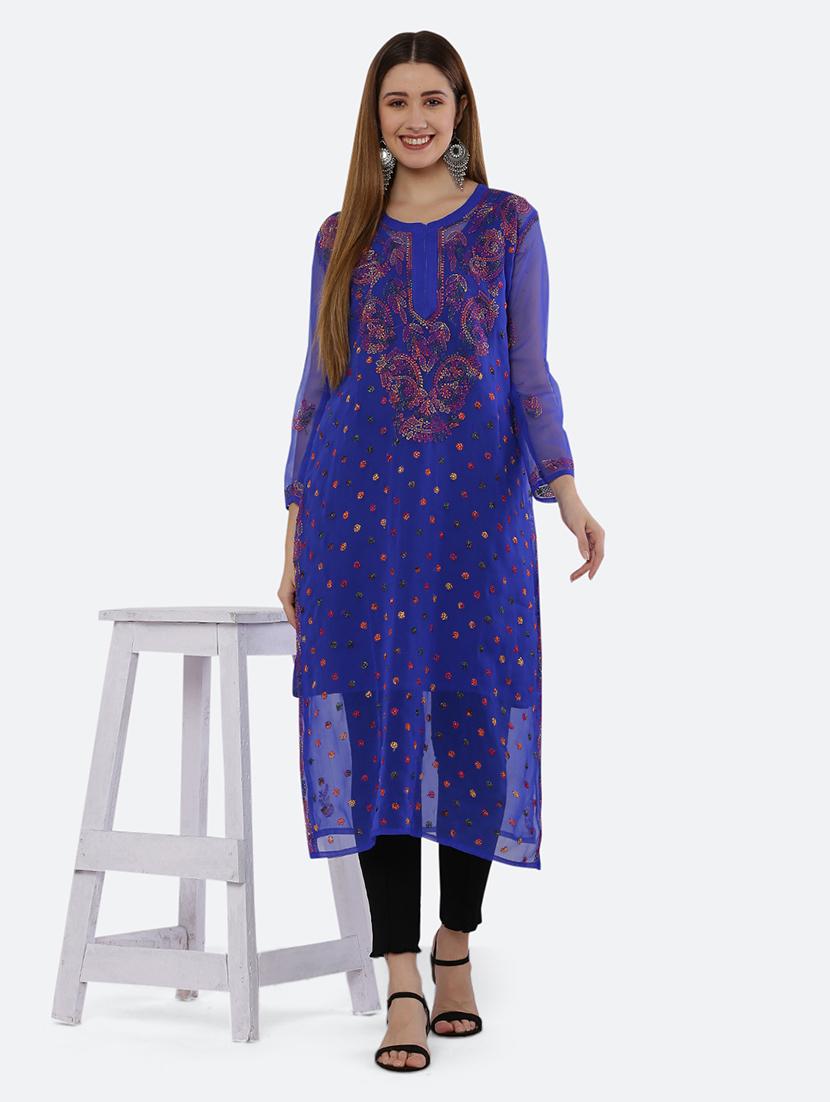 women chikankari round neck kurta - 21572067 -  Zoom Image - 0