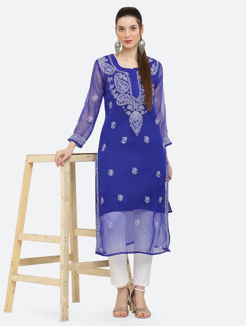 women solid with work chikankari straight kurta - 21572076 -  Standard Image - 0