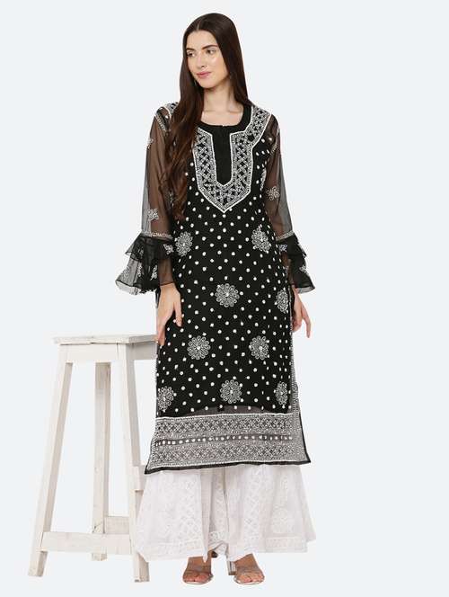 women chikankari round neck kurta - 21572084 - Standard Image - 0