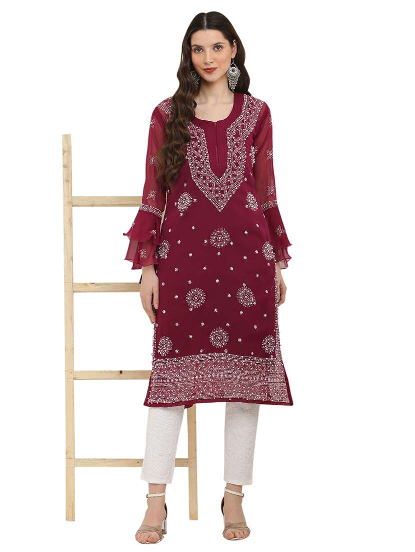 women chikankari round neck kurta - 21572085 -  Zoom Image - 0