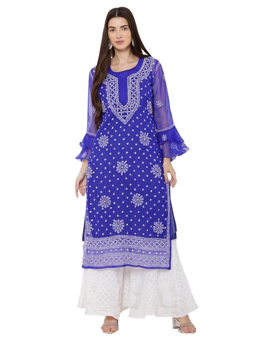 women chikankari round neck kurta - 21572086 - Standard Image - 0