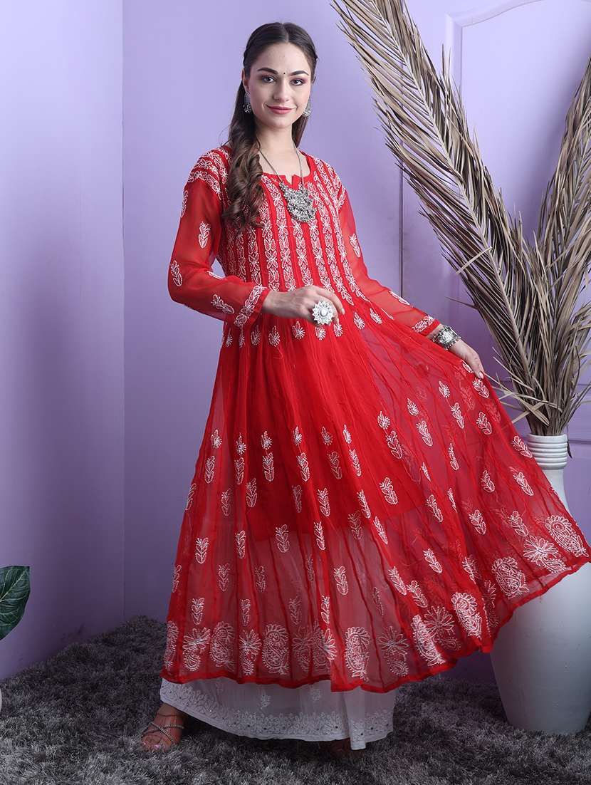 women chikankari notch neck kurta
