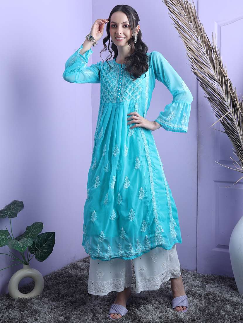 women chikankari notch neck kurta