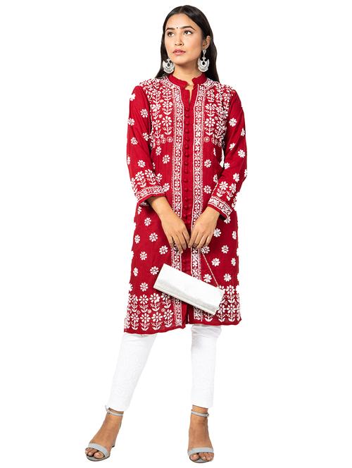 women solid with work chikankari straight kurta - 21572101 -  Standard Image - 0