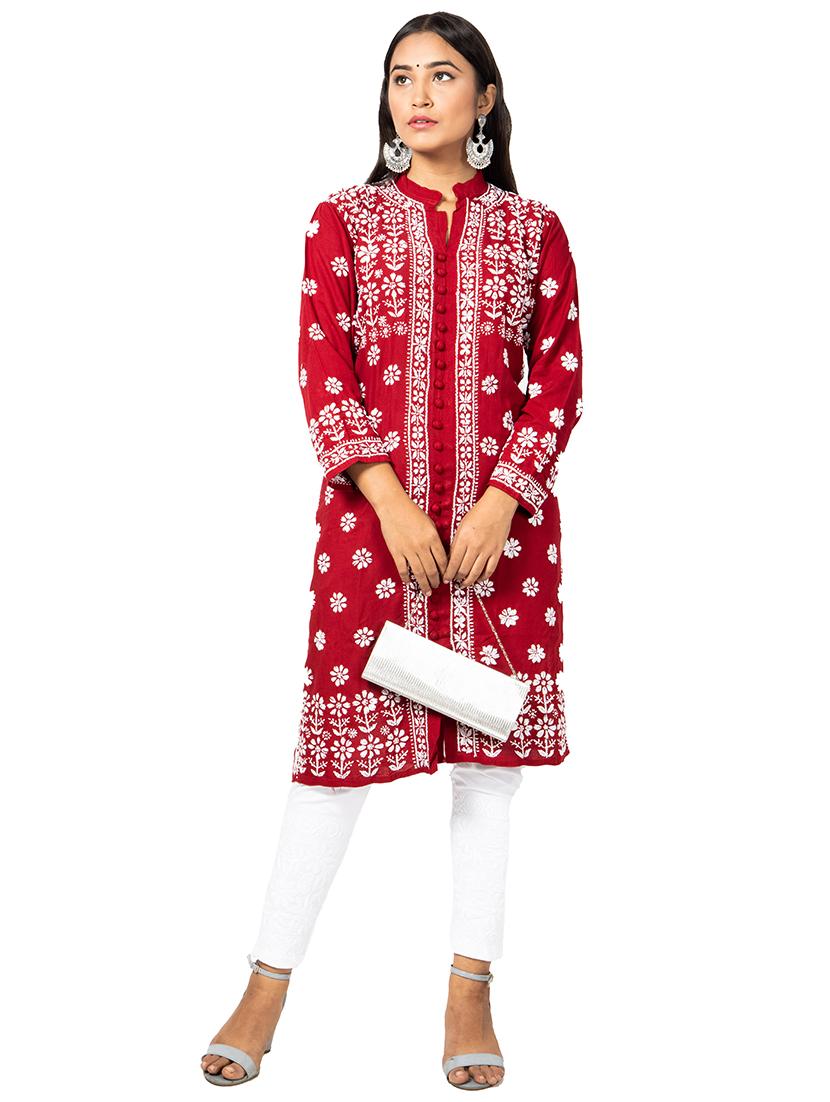 women solid with work chikankari straight kurta - 21572101 -  Zoom Image - 0