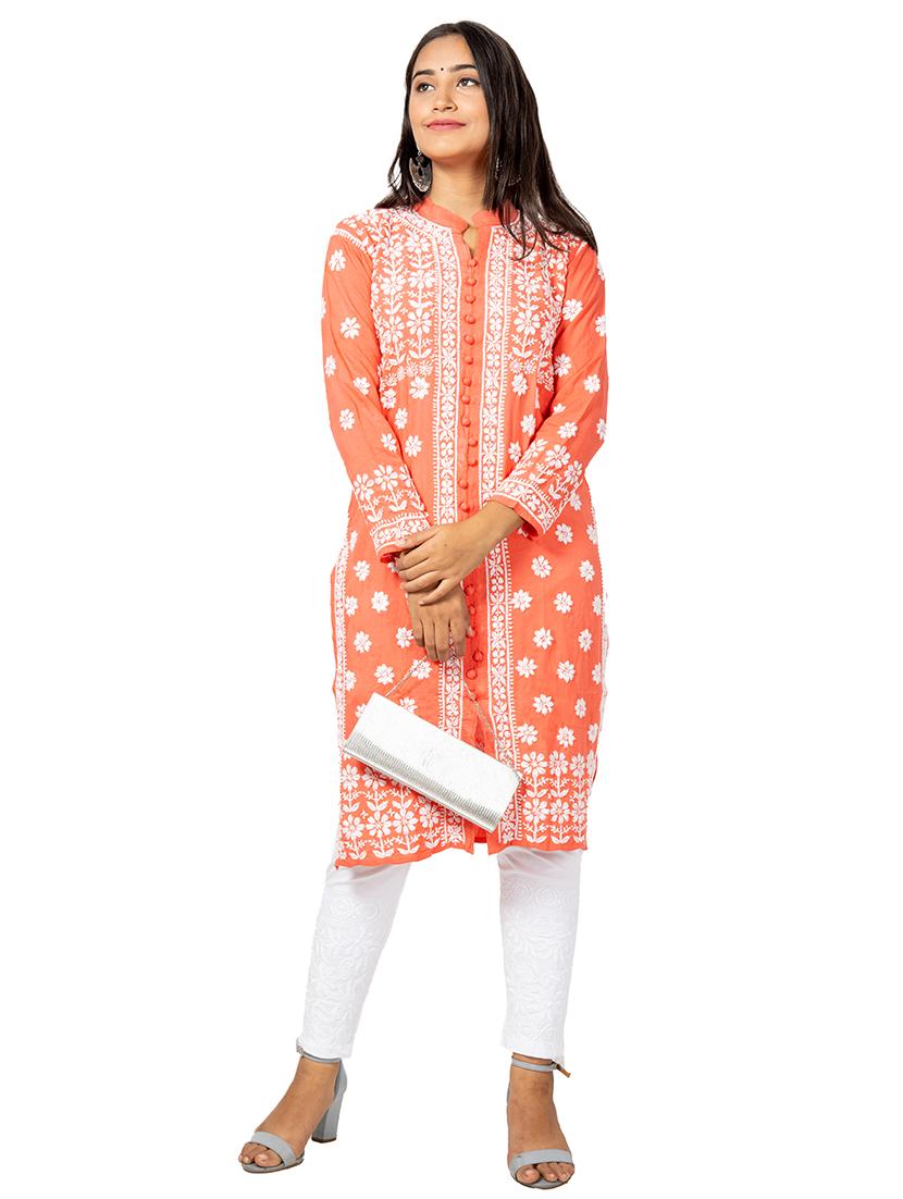 women solid with work chikankari straight kurta - 21572102 -  Zoom Image - 0