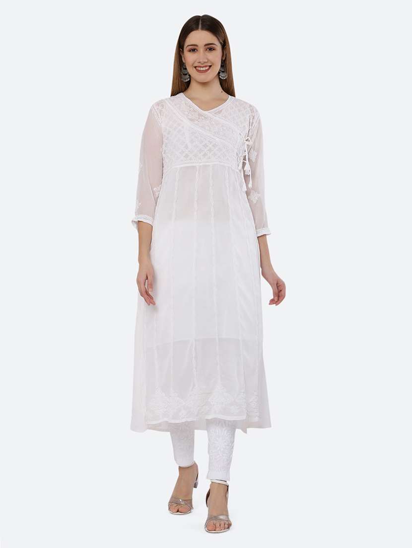 women chikankari overlap neck kurta - 21572105 -  Standard Image - 1