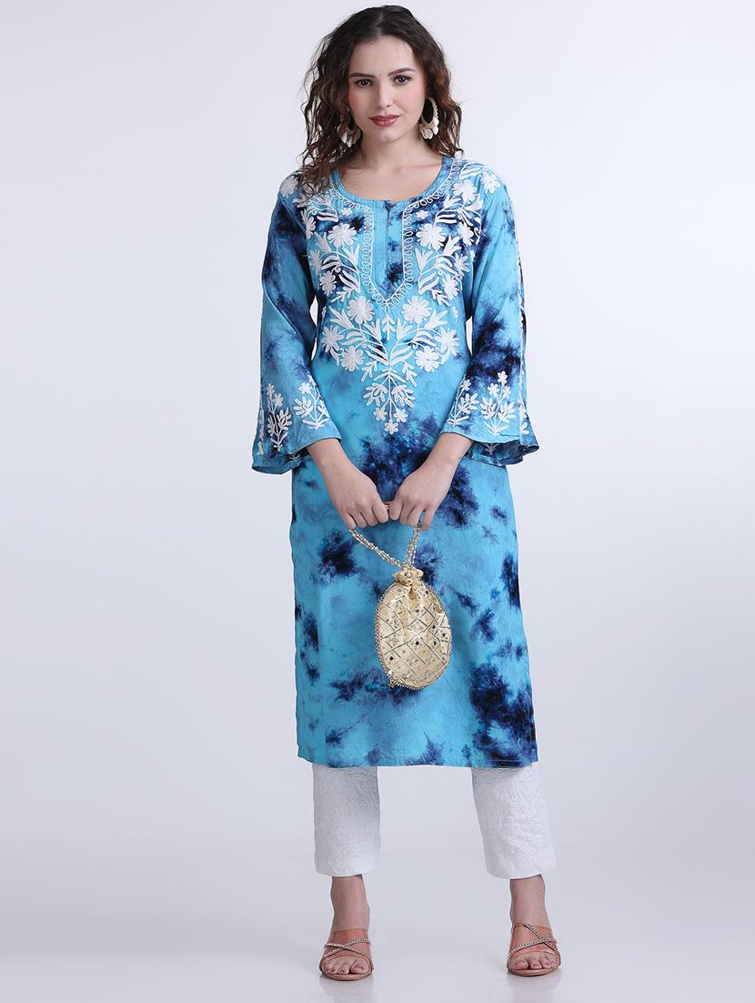 women tie & dye chikankari straight kurta - 21572114 -  Zoom Image - 0