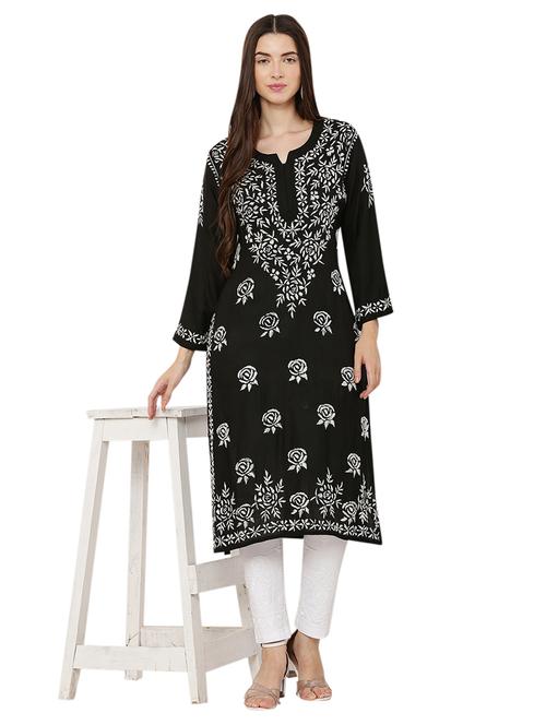 women solid with work chikankari straight kurta - 21572121 - Standard Image - 0