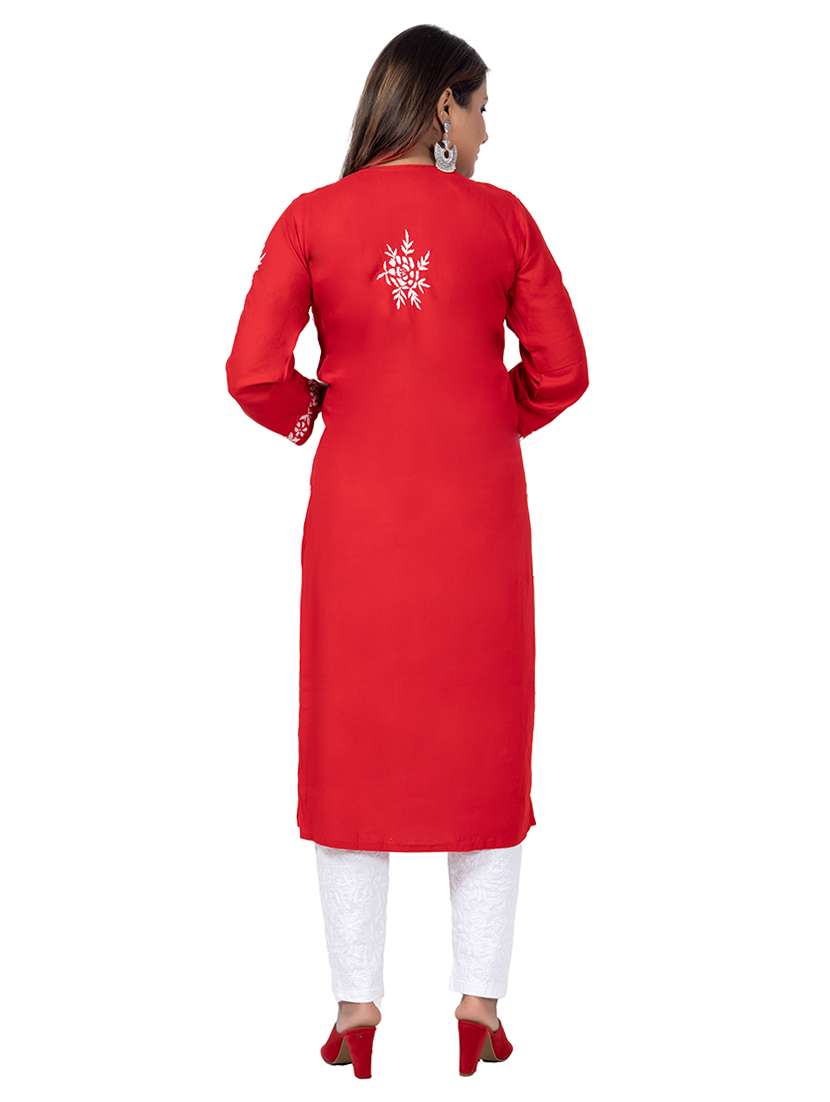 women solid with work chikankari straight kurta - 21572123 -  Standard Image - 4