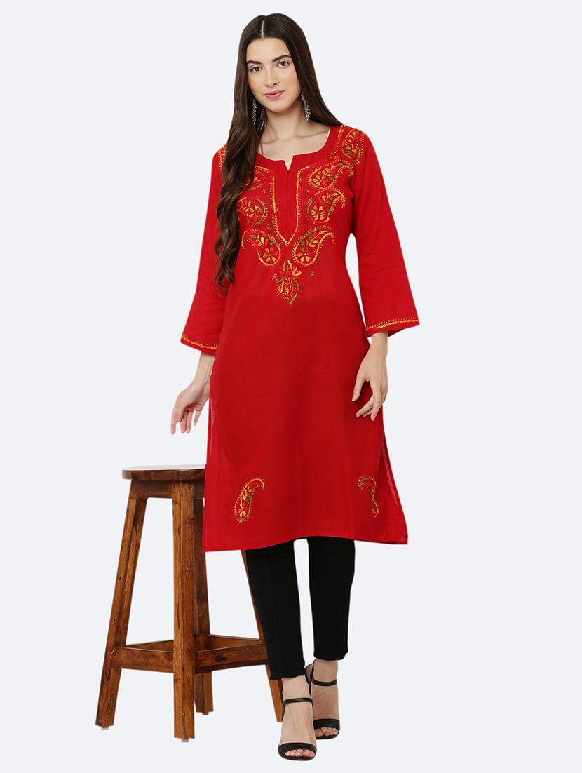 women solid with work chikankari straight kurta - 21572129 -  Zoom Image - 0