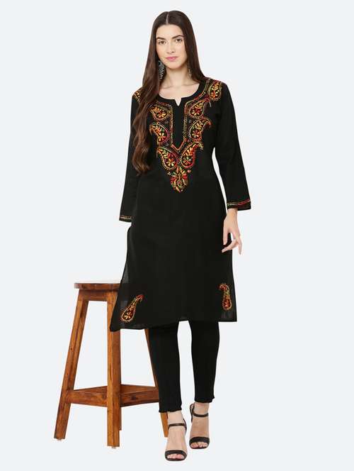 women solid with work chikankari straight kurta - 21572130 - Standard Image - 0