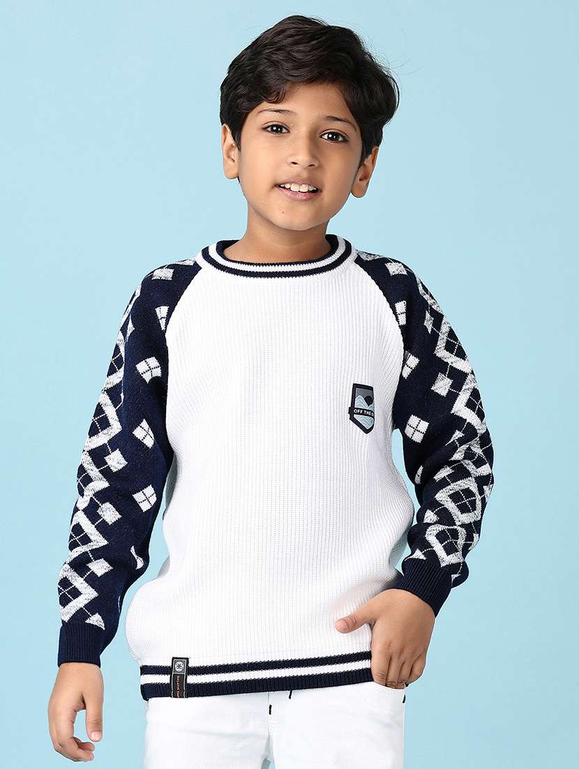 boys self design long sleeve pullover sweater