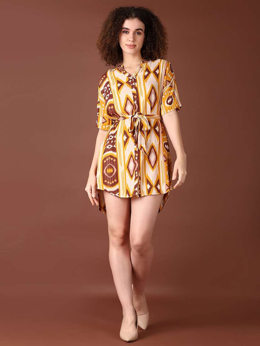 women yellow printed short sleeve a-line dress - 21572216 -  Standard Image - 1