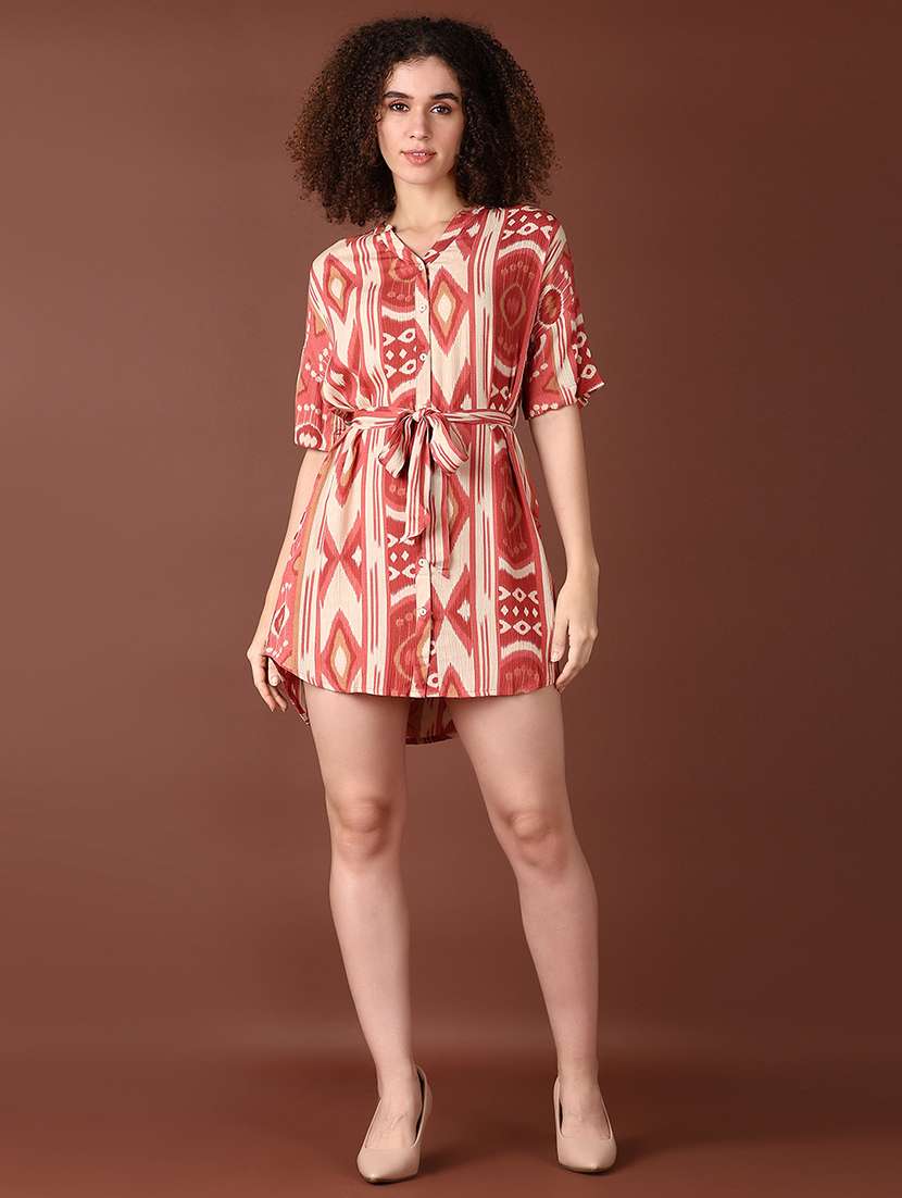women pink printed short sleeve a-line dress