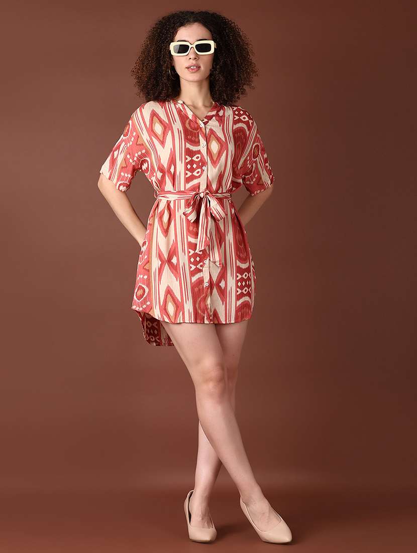 women pink printed short sleeve a-line dress - 21572217 -  Standard Image - 1