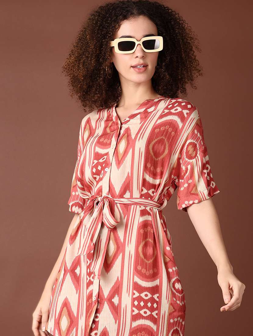 women pink printed short sleeve a-line dress - 21572217 -  Standard Image - 4