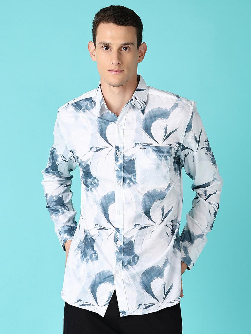 men long sleeves printed casual shirt