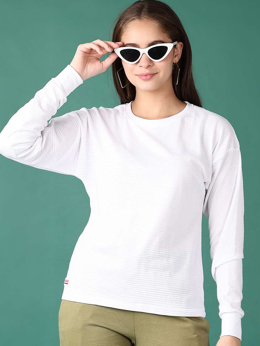 women white solid long sleeve sweatshirt - 21572232 -  Standard Image - 1