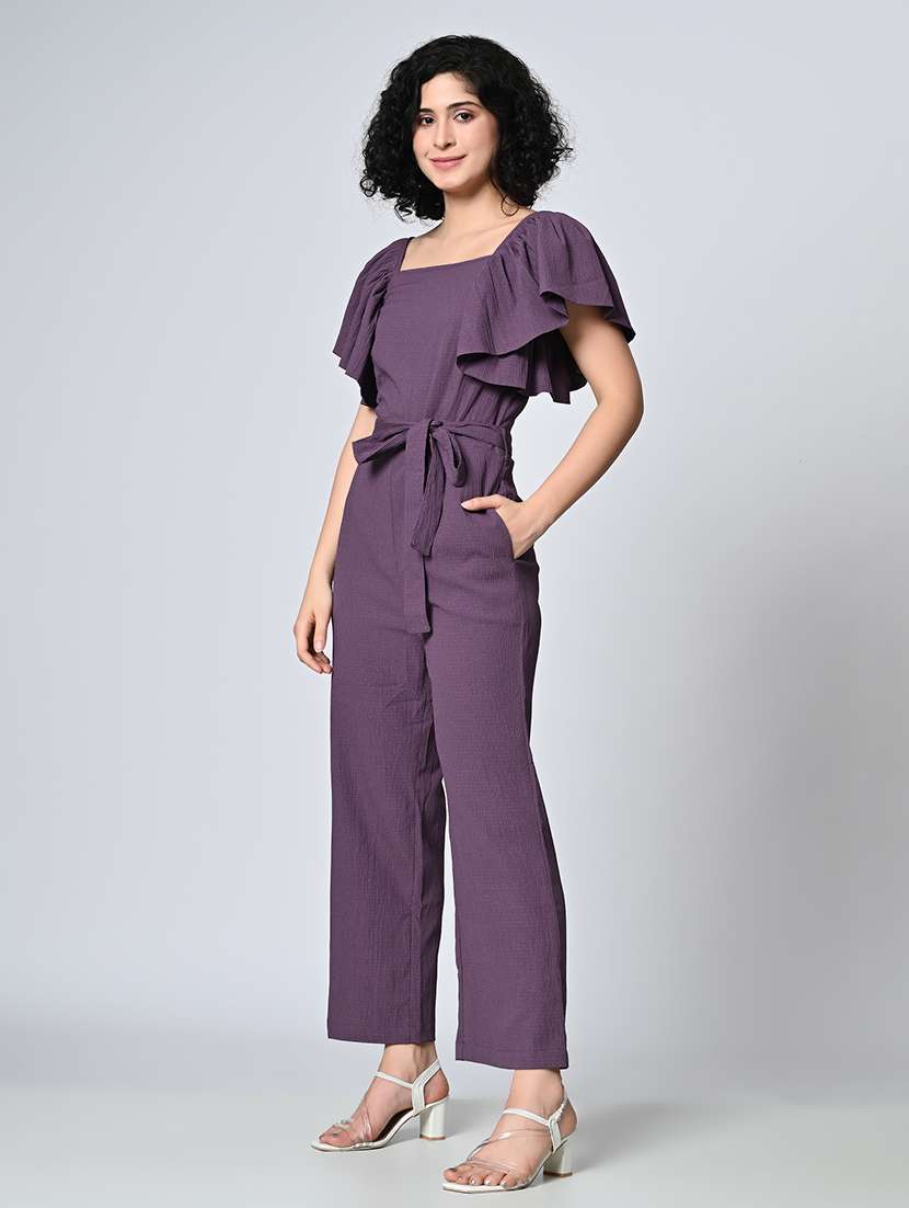 women purple solid full leg jumpsuit - 21572412 - Standard Image - 1