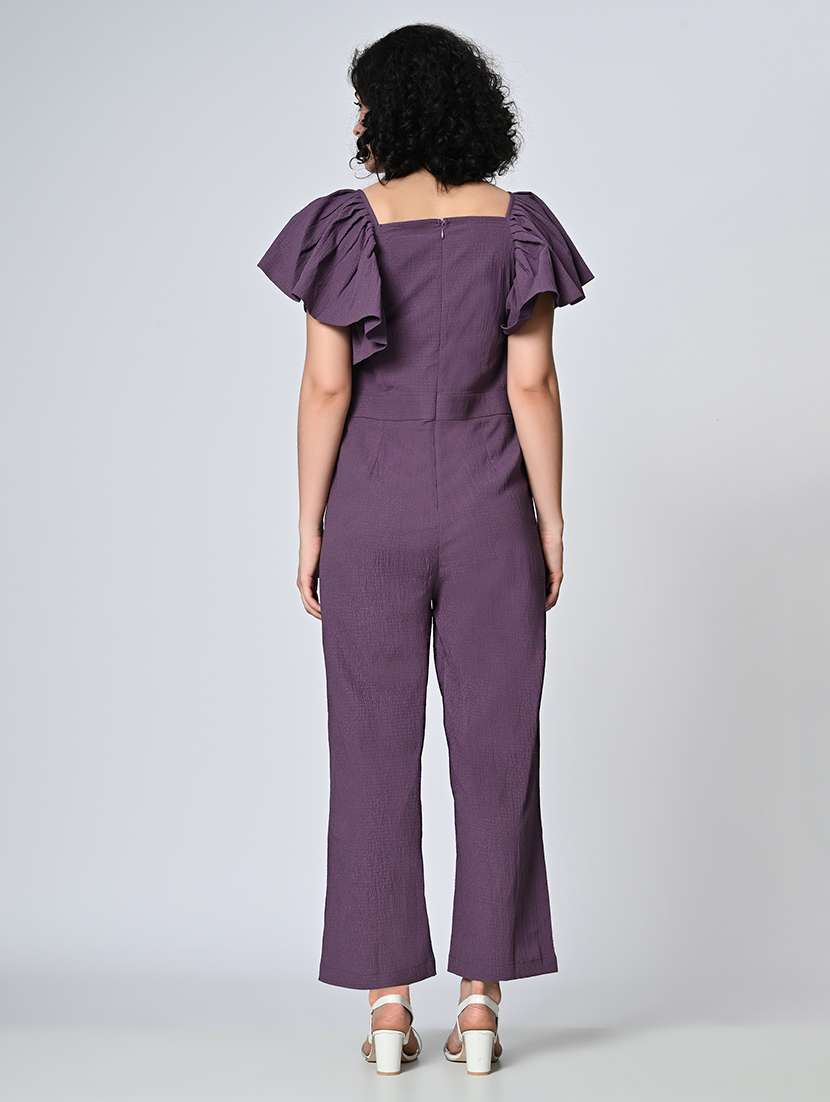women purple solid full leg jumpsuit - 21572412 - Standard Image - 4